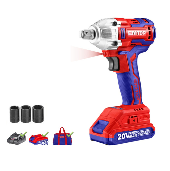 PISTOLA DE IMPACTO EMTOP BATERÍA 20V